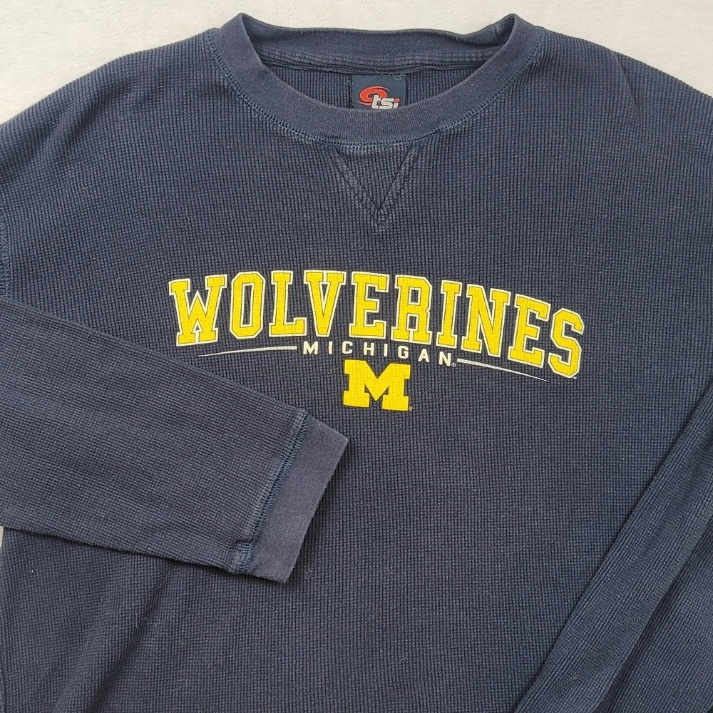 TSi Sportswear Michigan Wolverines Navy Blue Waffle Knit Thermal Shirt Mens L